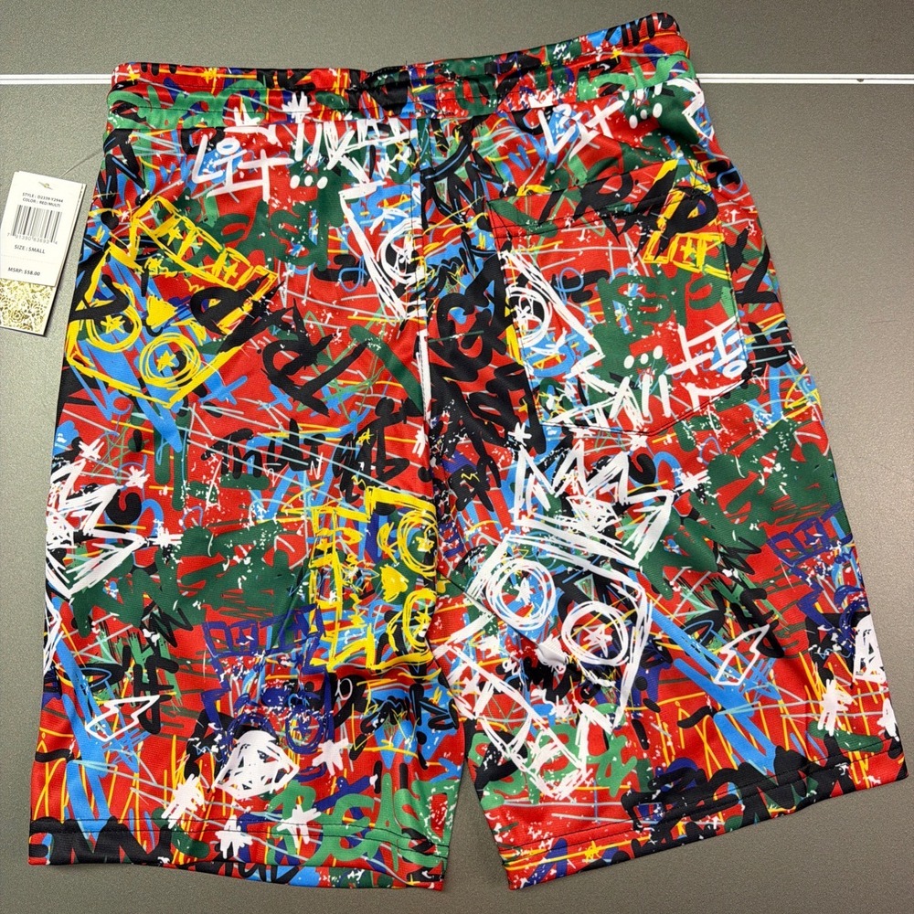 Fresh Prints of Bel-Air Mens Graffiti Mesh Shorts Red Multicolor Small